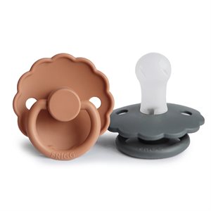 FRIGG Daisy - Round Silicone 2-Pack Pacifiers - Graphite/Peach Bronze - Size 1